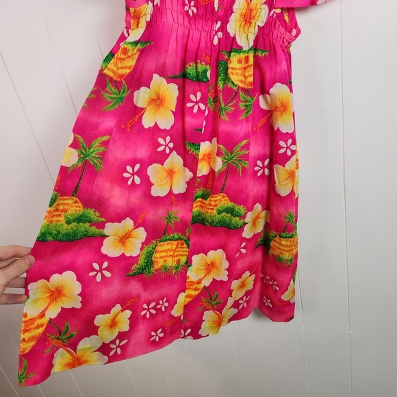 Vintage Sears Hawaiian Dress Royal Hawaii 1980s 1990s Pink Hibiscus Kids Size 5 - Picture 4 of 8